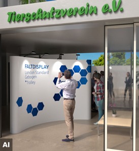 Faltdisplay mit Vereinspräsentation und Sponsorenlogos bei einer Veranstaltung