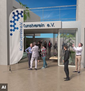 Beachflag mit Vereinslogo und Sponsorenwerbung bei einer Sportveranstaltung