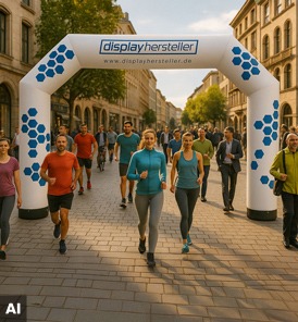 Aufblasbarer Torbogen mit Vereinsbranding am Start einer Sportveranstaltung