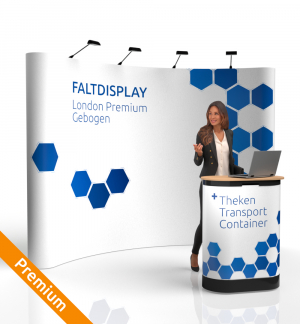 Faltdisplay London Premium gebogen + Thekentransportcontainer